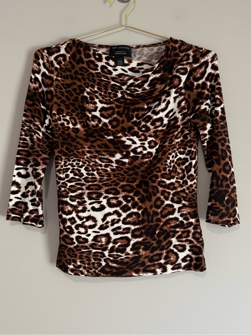 St. John for Nordstrom Leopard-Print Stretch 3/4 Sleeve Top